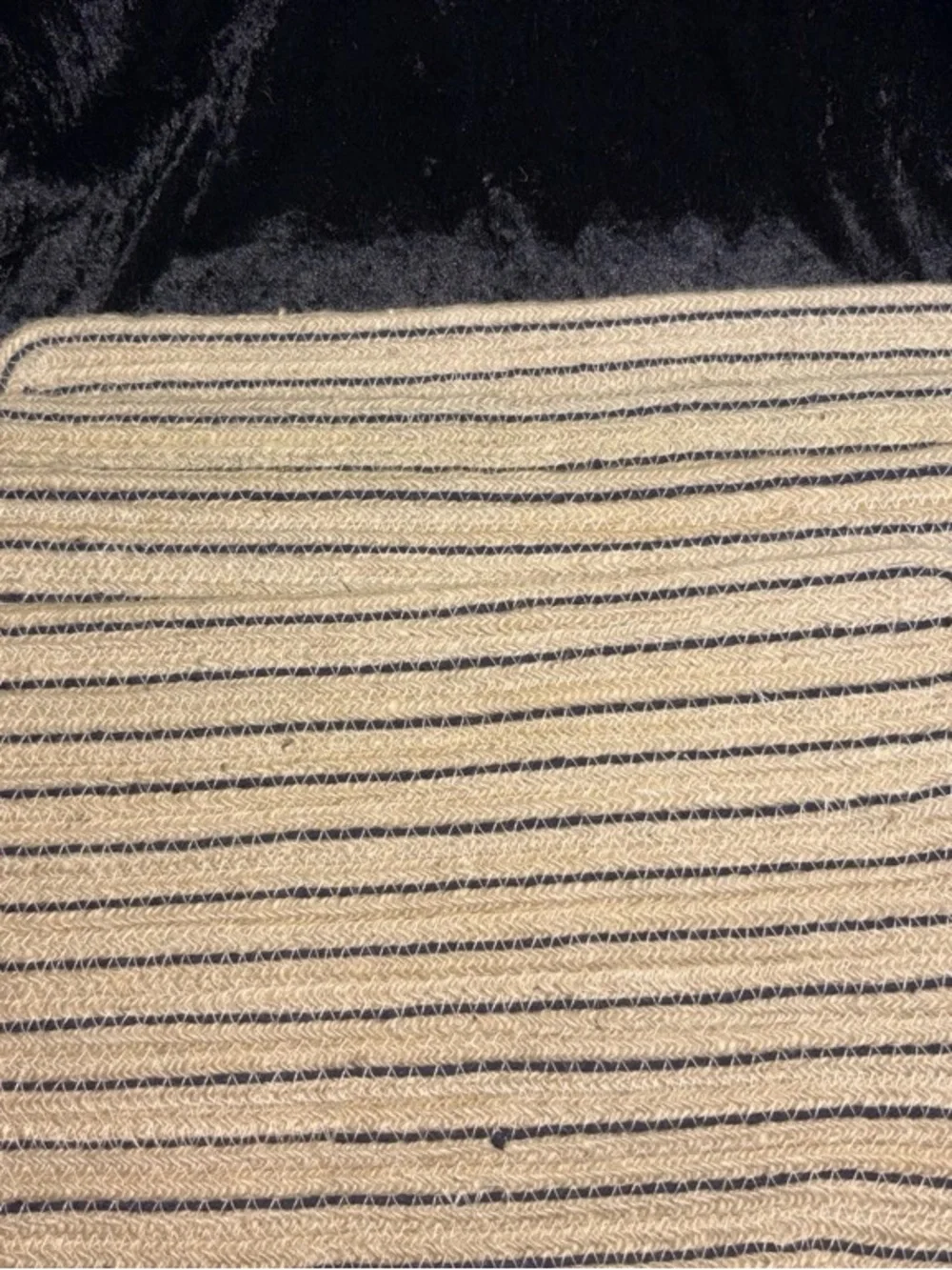 Braided Jute Striped Placemats Set of 4 Natural Navy 13x19 NWOT